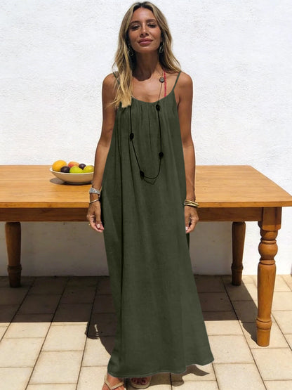 Tie-strap backless maxi dress in army green – Purvelia