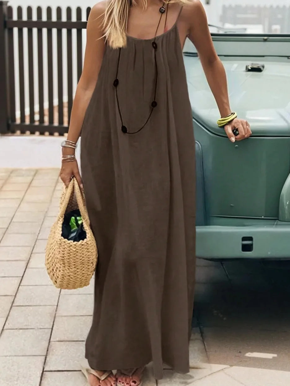 Tie-strap backless maxi dress in coffee – Purvelia
