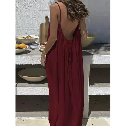 Tie-strap backless maxi dress in burgundy – Purvelia