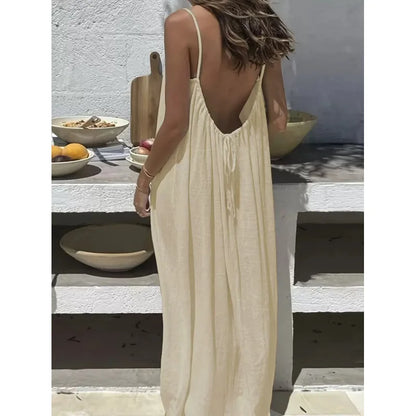 Tie-strap backless maxi dress in yellow – Purvelia