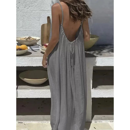 Tie-strap backless maxi dress in gray – Purvelia