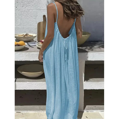 Tie-strap backless maxi dress in light blue – Purvelia (alternate angle)