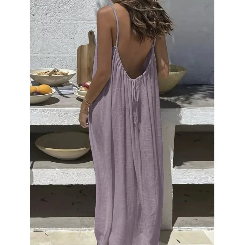 Tie-strap backless maxi dress in light purple – Purvelia