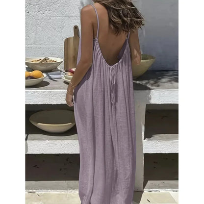 Tie-strap backless maxi dress in light purple – Purvelia