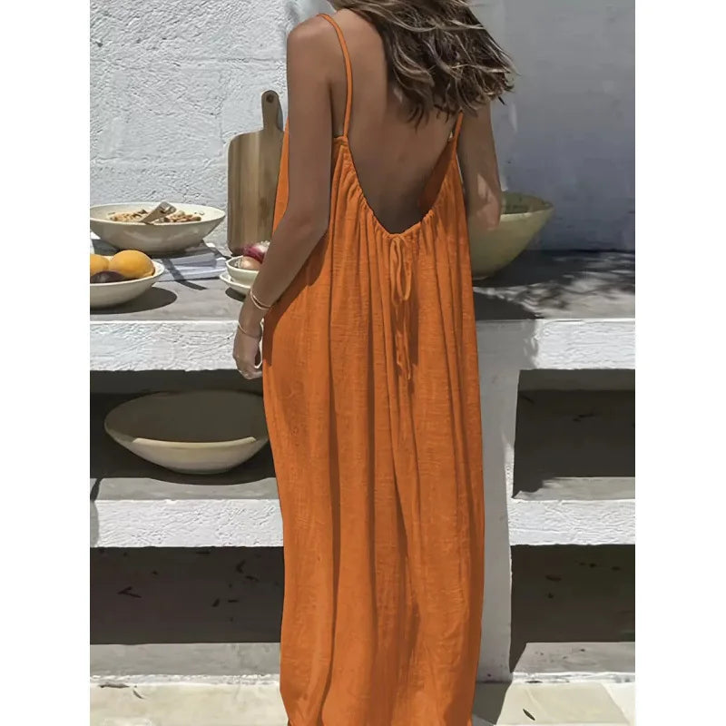 Tie-strap backless maxi dress in orange – Purvelia
