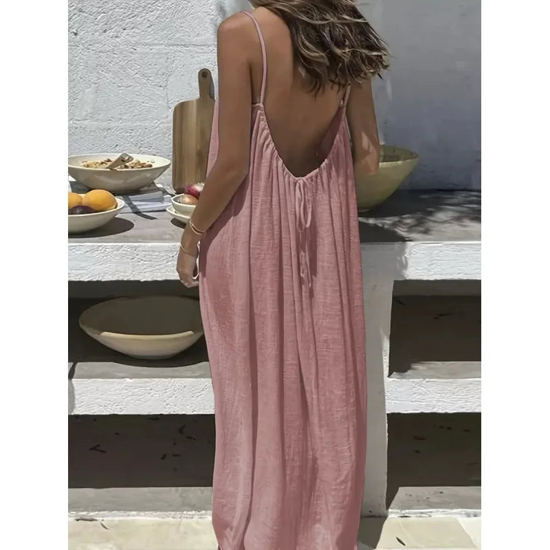 Tie-strap backless maxi dress in pink – Purvelia