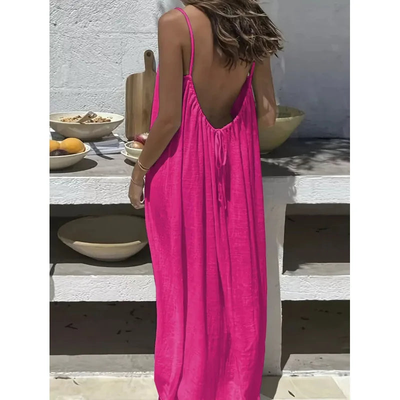 Tie-strap backless maxi dress in rose red – Purvelia
