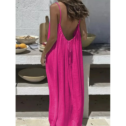 Tie-strap backless maxi dress in rose red – Purvelia