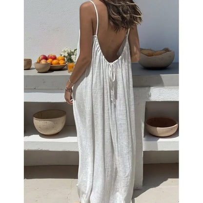 Tie-strap backless maxi dress in white – Purvelia (alternate angle)