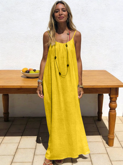 Tie-strap backless maxi dress in bright yellow – Purvelia