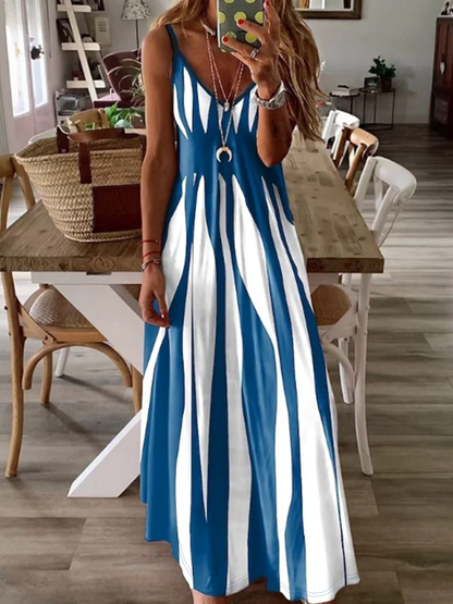 V-Neck Strap Print Maxi Dress