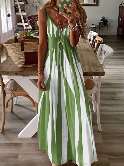 V-Neck Strap Print Maxi Dress