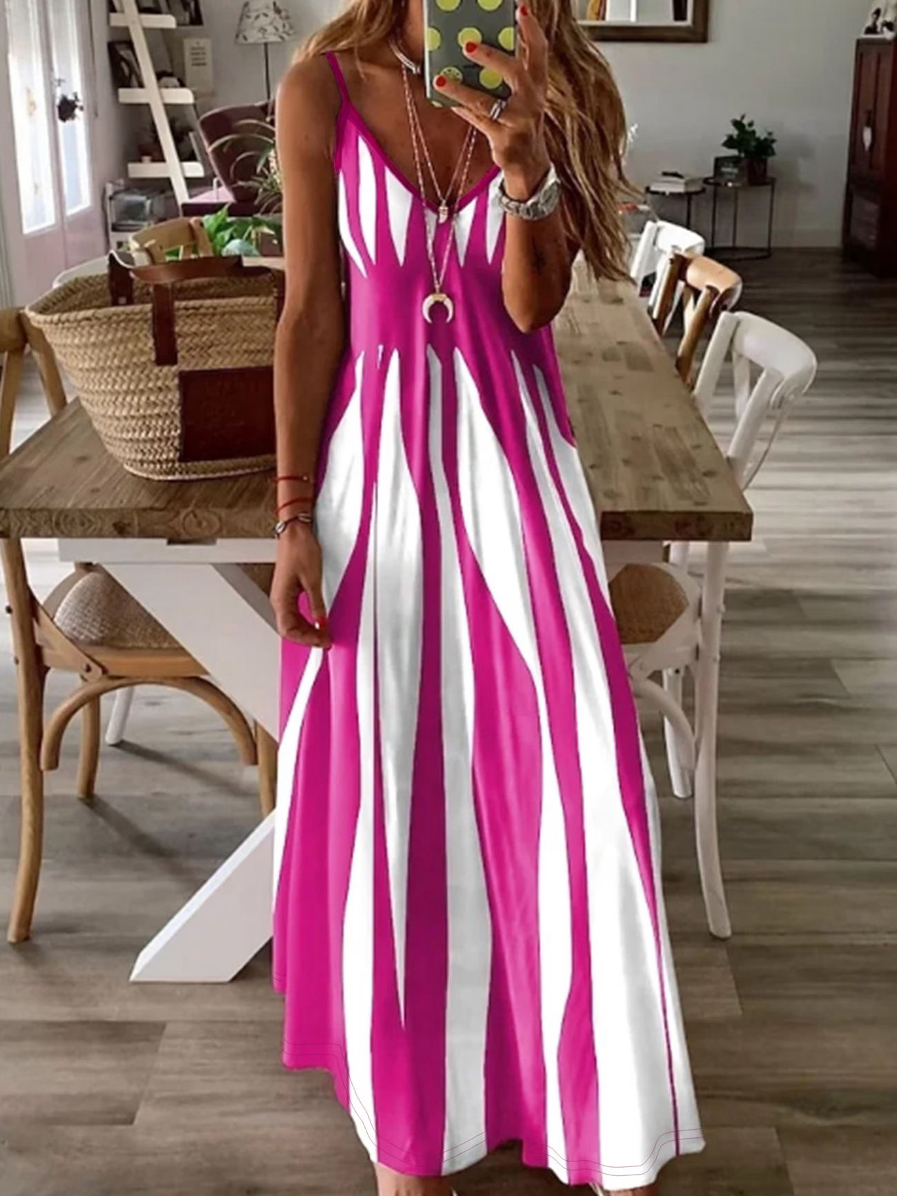 V-Neck Strap Print Maxi Dress
