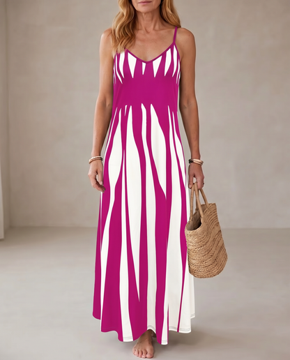 V-Neck Strap Print Maxi Dress