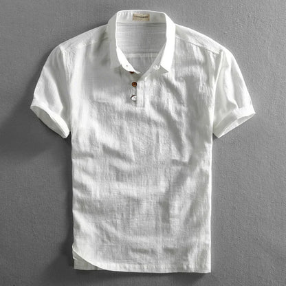 White linen cotton polo shirt