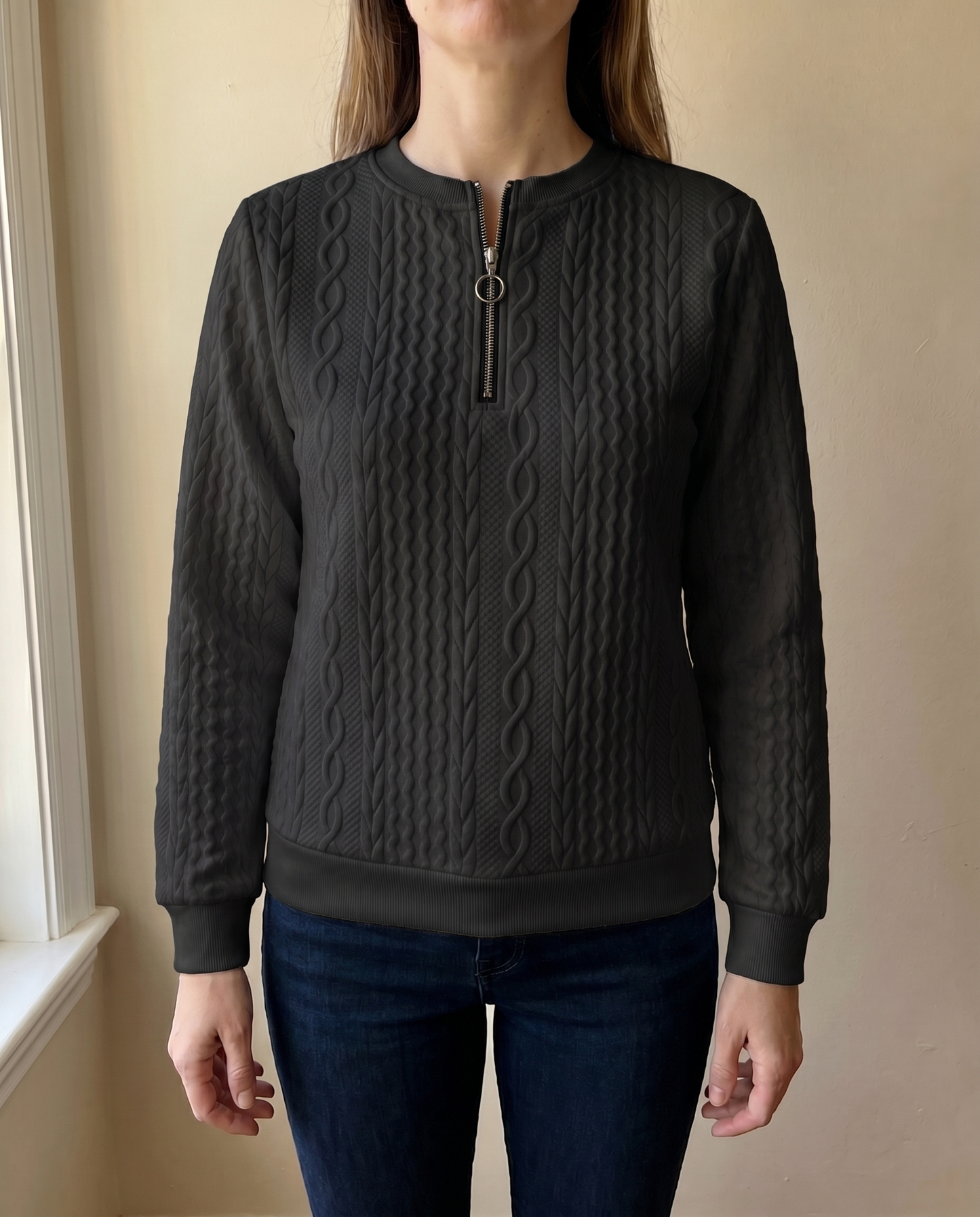 Textured Zipper Sweatshirt – Stylish & Comfy