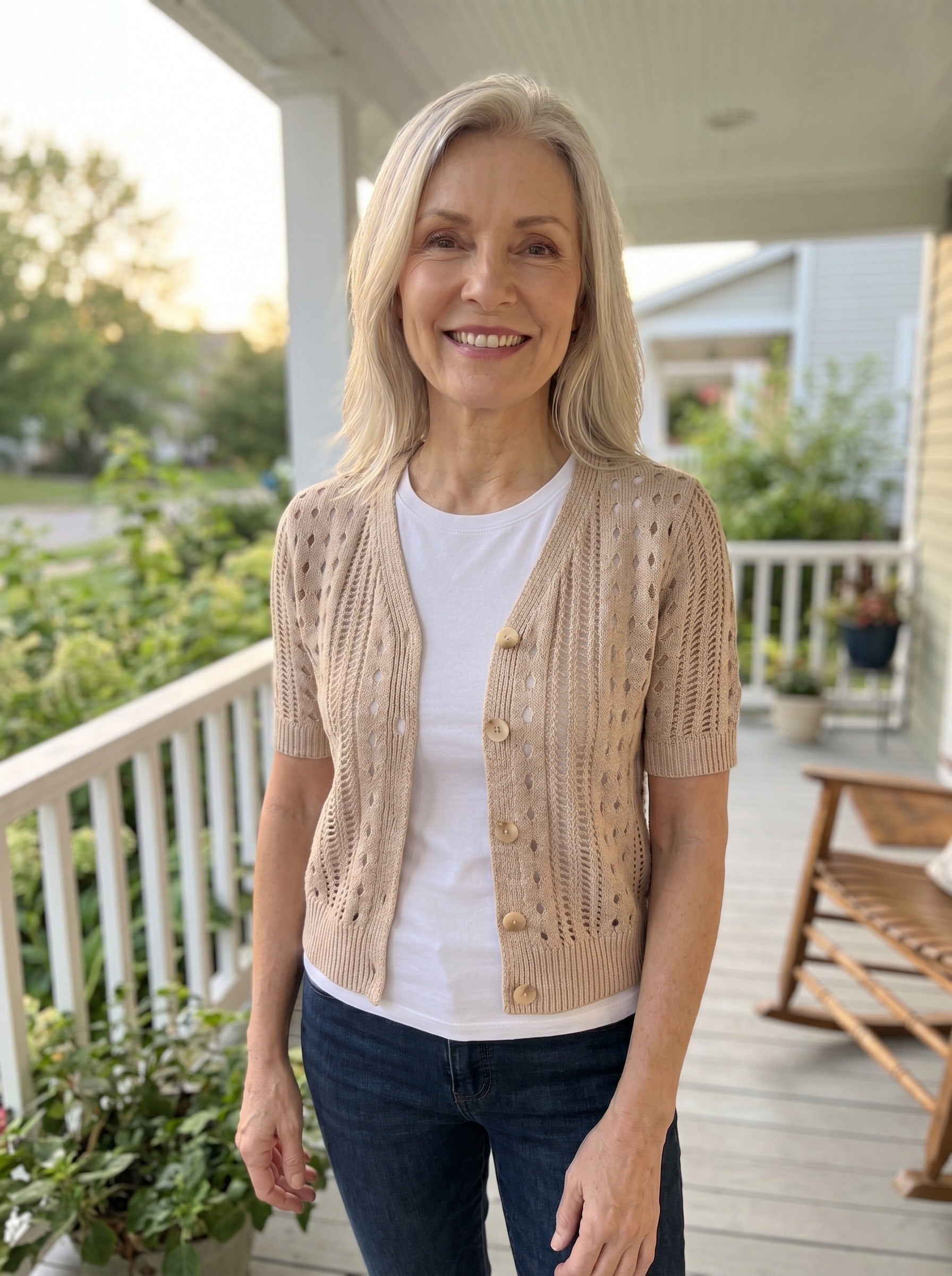 V-Neck Short-Sleeve Knit Cardigan – Purvelia