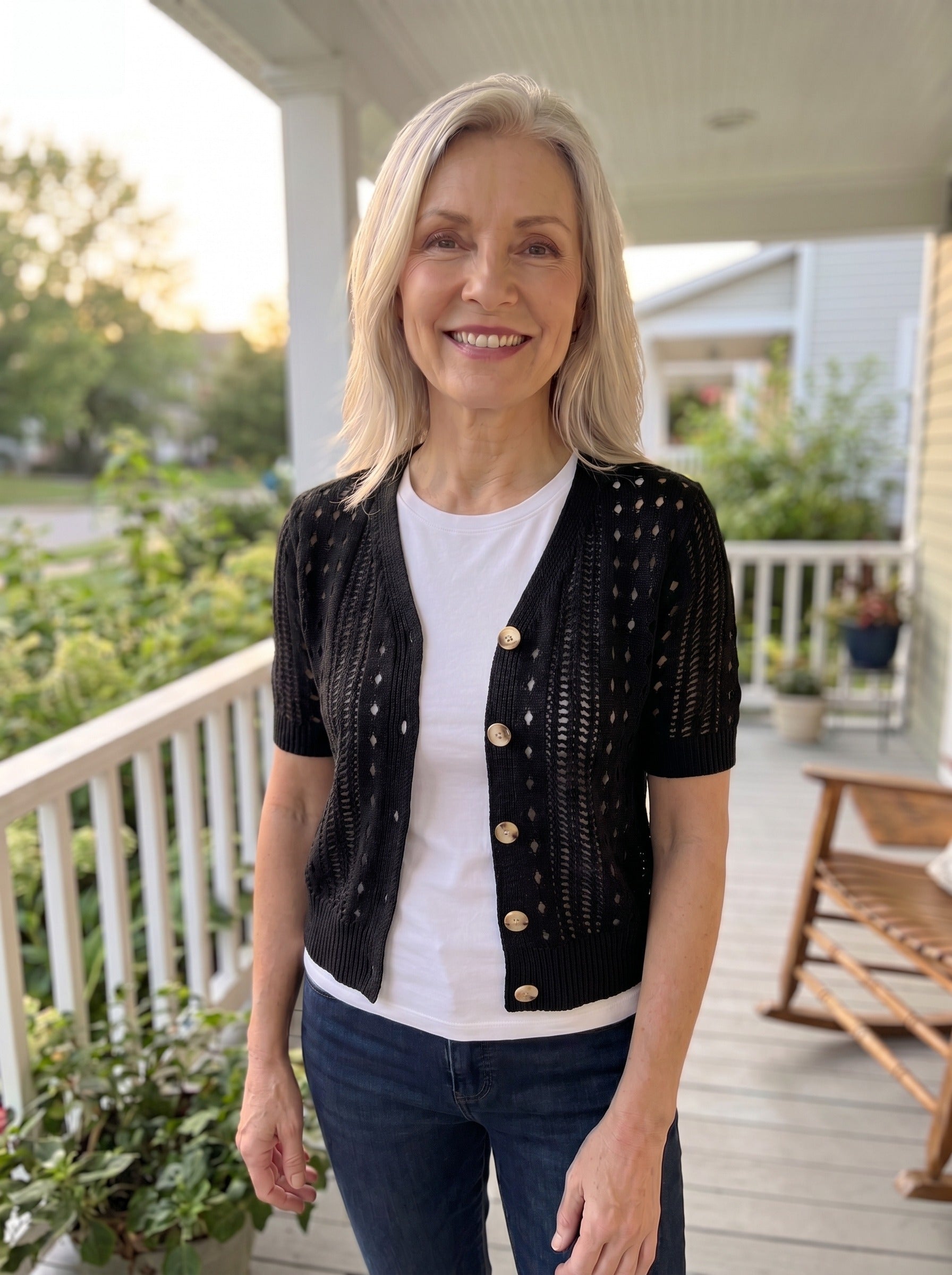 V-Neck Short-Sleeve Knit Cardigan – Purvelia V-Neck Short-Sleeve Knit Cardigan – Purvelia