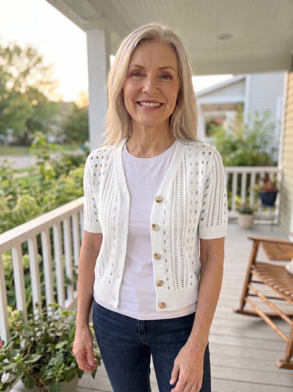 V-Neck Short-Sleeve Knit Cardigan